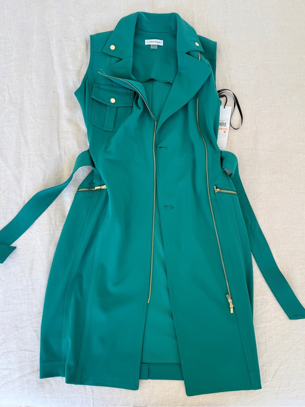 Calvin Klein Teal Sleeveless Belted Zip-Front Midi Dress - Picture 3 of 6
